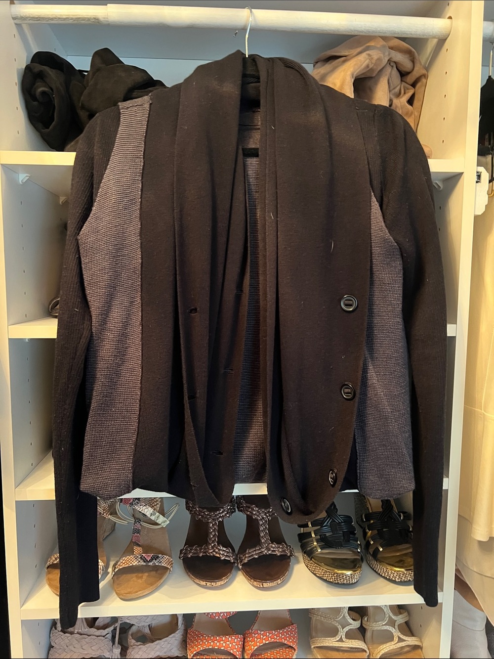 lululemon athletica Black and Charcoal Two-Tone Knit Blazer with Draped Front